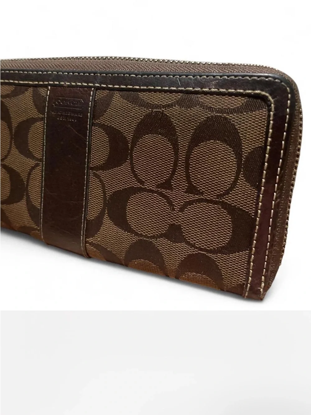 COACH Vintage Brown Signature Jacquard Zip Around Wallet
